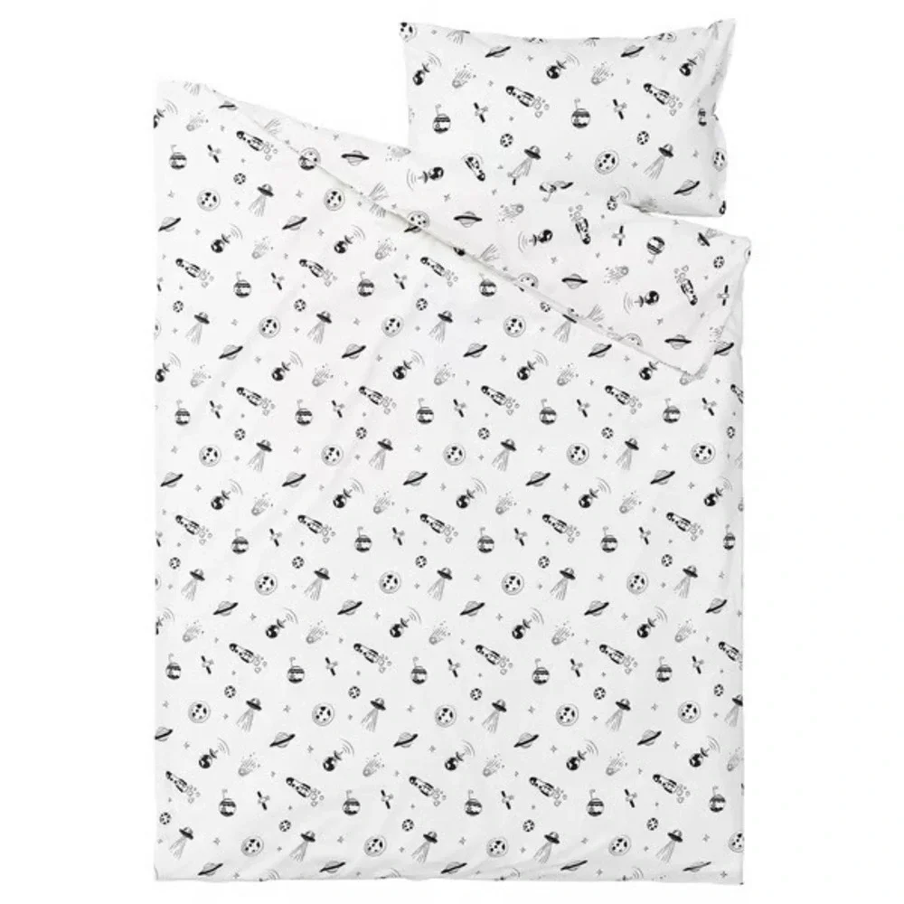 IKEA AFTONSPARV Twin Duvet Cover Set Space UFO Planet White Black 905.540.34 NEW
